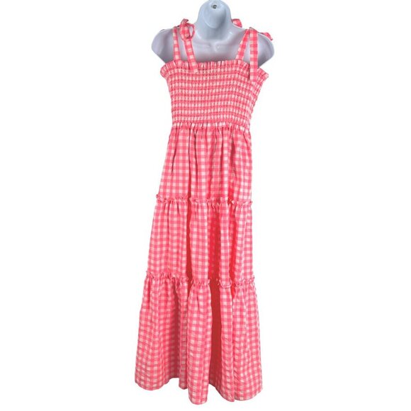 Pomander Place Electric Pink Gingham Nellie Dress Large Sleeveless Tiered DR1534 - Picture 4 of 7